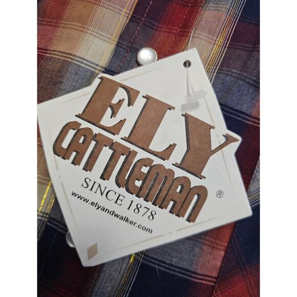 NOS Vintage Ely Gentleman Plaid Western Shirt Pearl Snaps Gold Thread L - Picture 3 of 11